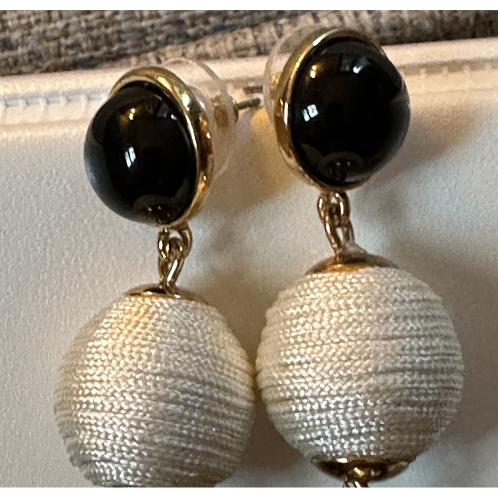 Black And White Threaded Ball Dangle Statement Ea… - image 4